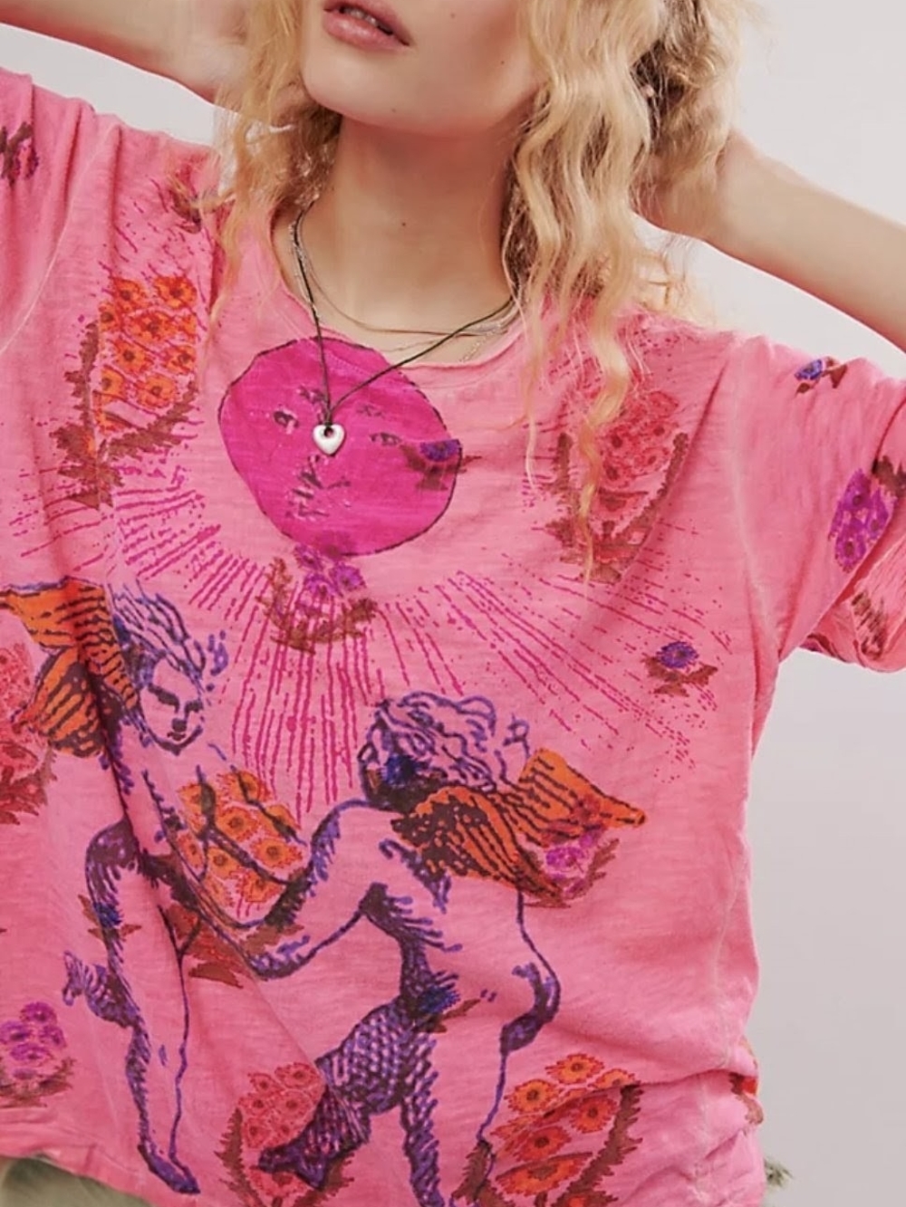 MAGNOLIA PEARL Blockprint Sun Within Tee ROZA Neon Pink Floral  UNISEX